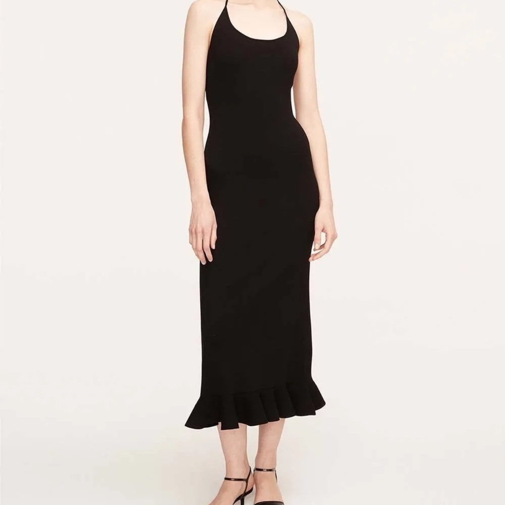 NWT $395 Rebecca Taylor Black Knot-Back Scoop Neck Midi Dress  Women XL